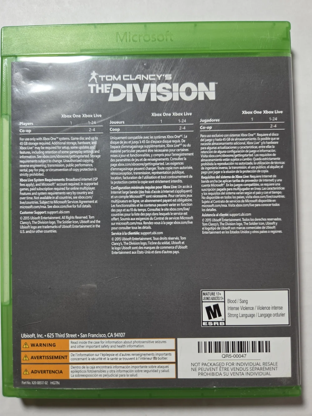 Ubisoft Tom Clancy's The Division Xbox One M 2015 Online
